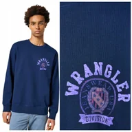 Bluzy męskie - Wrangler CREWNECK SWEATSHIRT Navy luźna bawełniana bluza małe logo M - miniaturka - grafika 1