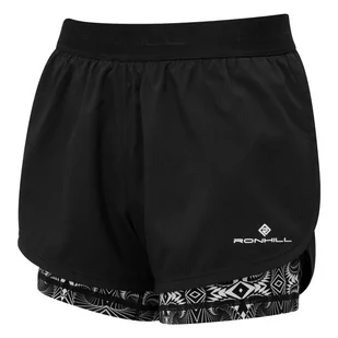 RONHILL Spodenki biegowe damskie LIFE TWIN SHORT black mono /magic eye - Spodnie sportowe damskie - miniaturka - grafika 1