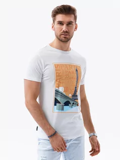 Koszulki męskie - T-shirt męski z nadrukiem - biały V6A S1434 - grafika 1