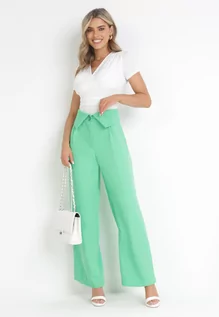 Spodnie damskie - Zielone Eleganckie Spodnie z Szerokimi Nogawkami i Wysokim Stanem Fidelia - grafika 1