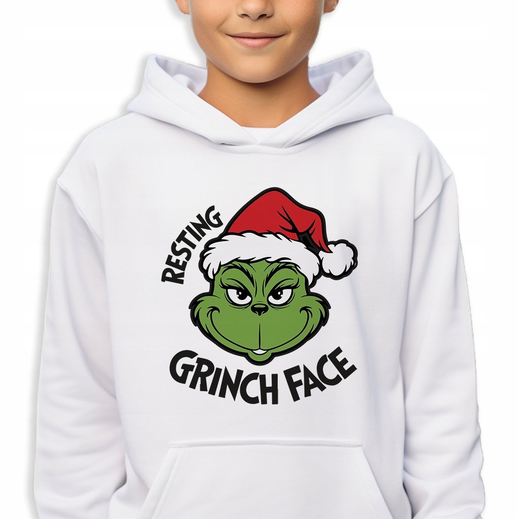 Bluza Dziecięca Biała Świąteczna GRINCH FACE Prezent Na Mikołajki - 164 cm