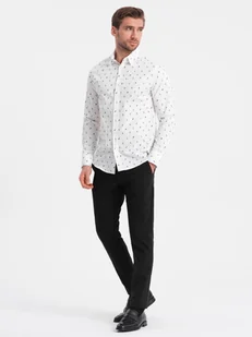 Męska koszula bawełniana we wzory SLIM FIT - biała V2 OM-SHCS-0151 - Ombre Clothing - Koszule męskie - miniaturka - grafika 1