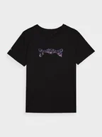 Koszulki sportowe damskie - Damski t-shirt z nadrukiem 4F 4FWAW24TTSHF1703 - czarny - miniaturka - grafika 1