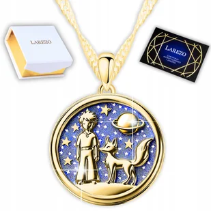 Złoty Naszyjnik 925 Mały Książe z Liskiem Chłopiec Gwiazdy POZŁACANY 585 - Naszyjniki - miniaturka - grafika 1