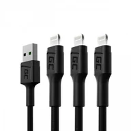Kable komputerowe i do monitorów - Green Cell Green Cell USB Typu A - Lightning LED 1.2m czarny zestaw 3 szt. - miniaturka - grafika 1