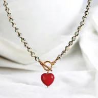 Naszyjniki - Jaspis dalmatyński i serce : CEGLASTA CZERWIEŃ: naszyjnik - miniaturka - grafika 1