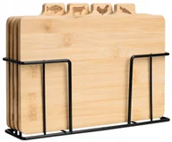 Deski do krojenia - DREWNIANE DESKI KUCHENNE DO KROJENIA BAMBUSOWE ZESTAW 4 szt METALOWY STOJAK - miniaturka - grafika 1