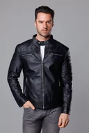 Płaszcze damskie - KURTKA MĘSKA TYPU BIKER CZARNA (11Z8053) - J.STYLE - miniaturka - grafika 1