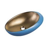 Umywalki - Uptrend Celia umywalka 48x31 cm nablatowa owalna lazurowo/złoty mat TR-T293 - miniaturka - grafika 1