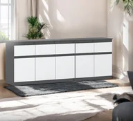Komody - Komoda Szara Nowoczesna Pod Telewizor 5 Szuflad 200cm Szafka Biały Połysk - miniaturka - grafika 1