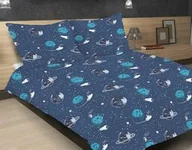 Pościel - Matex Pościel satynowa 140x200 granatowa kosmos z jedną poszewką SE-52A Exclusive 2 - miniaturka - grafika 1
