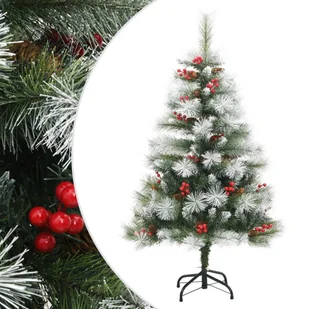 vidaXL Sztuczna choinka na zawiasach, z szyszkami i jagodami, 150 cm - Choinki - miniaturka - grafika 1