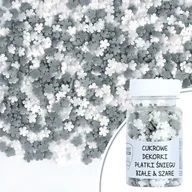 Dodatki do ciast w proszku - Posypka cukrowa ŚNIEŻYNKI BIAŁE I SZARE mix Sweet Decor, 30 g - miniaturka - grafika 1
