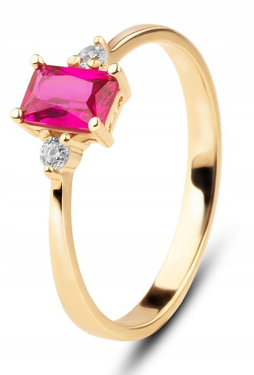 PIĘKNY KLASYCZNY ZŁOTY PIERŚCIONEK Z RUBINOWYM KAMIENIEM FIORENZA 14KT 585