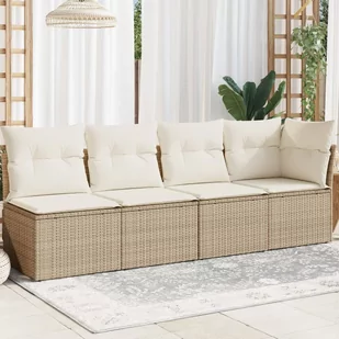 vidaXL Sofa ogrodowa z poduszkami, 4-osobowa, beż, polirattan - Sofy ogrodowe - miniaturka - grafika 1