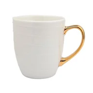 Kubki - Kubek prezentowy Paski ze złotym uchem 420 ml biały - miniaturka - grafika 1