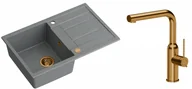 Zlewozmywaki z baterią - Quadron Zlewozmywak granitowy jednokomorowy 78*50*22 cm z ociekaczem MORGAN 111 SILVER STONE z miedzianym odpływem z baterią ANGELINA Q LINE z wyciąganą wylewką kolor miedziany - miniaturka - grafika 1