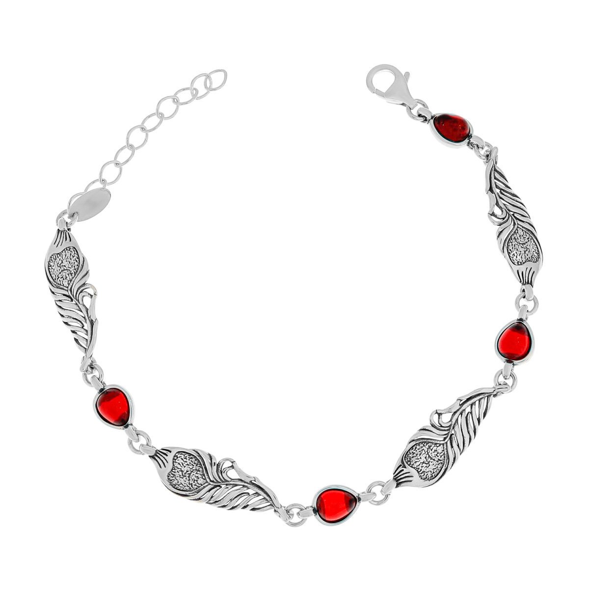 Srebrna bransoletka z czerwonym kamieniem 18 cm pr. 925