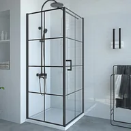 Parawany nawannowe - VENTE-UNIQUE Parawan prysznicowy stały z drzwiami obrotowymi w kolorze czarnym matowym - 80 x 80 x 190 cm - CAPARICA - miniaturka - grafika 1