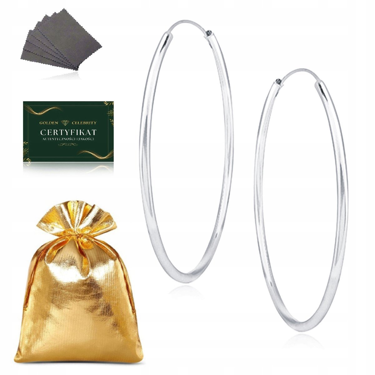 KOLCZYKI SREBRNE DUŻE KOŁA 5 CM SREBRO PRÓBY 925 RODOWANE NIE CIEMNIEJĄ