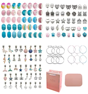 Zestaw Do Tworzenia Robienia Biżuterii, Bransoletek, Charmsy, Zawieszki, Koraliki NIEBIESKO-RÓŻOWY MIX + Etui - Masy plastyczne - miniaturka - grafika 10