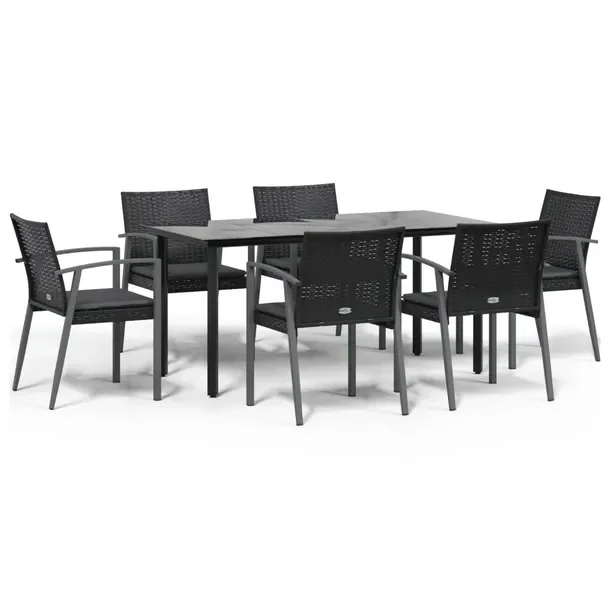 Zestaw mebli ogrodowych czarny rattan PE, stół 160x80x74 cm, krzesła 56,