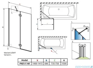 Radaway Essenza Pnd II parawan nawannowy 140cm lewy szkło przejrzyste 110002140-01-01L - Parawany nawannowe - miniaturka - grafika 2