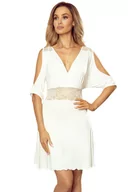 Bielizna nocna - Koszula nocna z krótkim rękawem i wycięciami na ramiona Bianca Eldar ecru  L - miniaturka - grafika 1