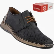 Półbuty męskie - Buty Męskie RIEKER Półbuty Skórzane Casual Ażurowe Granatowe 05226-14 40 Granatowy - miniaturka - grafika 1