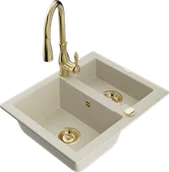 Zlewozmywaki z baterią - Mexen Carlos zlewozmywak granitowy 1,5-komorowy z baterią kuchenną Savita, beżowy - 6518-69-672601-50 - miniaturka - grafika 1