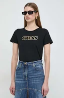 Koszulki sportowe damskie - Guess t-shirt bawełniany damski kolor czarny - miniaturka - grafika 1
