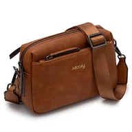Torebki damskie - Alldaily Mała torebka crossbody z potrójnym zamkiem błyskawicznym dla kobiet, skórzana torba na telefon z szerokim paskiem na ramię, Brązowy - miniaturka - grafika 1