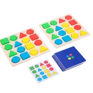 Układanki dla dzieci - Drewniana gra w dopasowywanie kształtów i budowanie z kartami - miniaturka - grafika 1