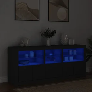 vidaXL Szafka z oświetleniem LED, czarna, 162x37x67 cm - Szafki RTV - miniaturka - grafika 1