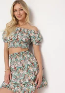 Komplety damskie - Zielony Komplet 2-Częściowy Bluzka Typu Hiszpanka Spódnica z Falbanką i Gumką w Talii Dimonna - miniaturka - grafika 1