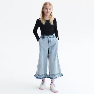Spodnie i spodenki dla dziewczynek - Reserved - Jeansy culotte z falbankami - Niebieski - grafika 1