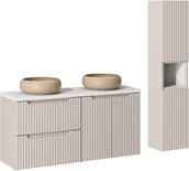 Meble łazienkowe - Zestaw meblowy 120cm z blatem, 2 umywalkami nablatowymi Wiki i szafką wysoką - miniaturka - grafika 1