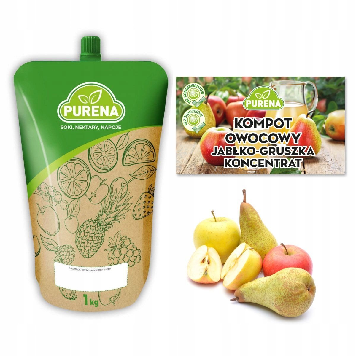 Kompot jabłko-gruszka koncentrat syrop baza PURENA 3x1kg na 18l