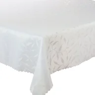 Obrusy i serwetki - Obrus Plamoodporny 154 Biały Listki Okrągły-śr. 100 cm - miniaturka - grafika 1