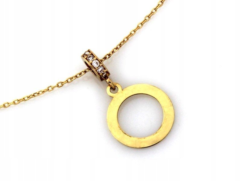 Złoty naszyjnik 585 celebrytka ring z białymi cyrkoniami 42cm kółko1.37g