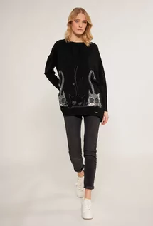 Swetry damskie - Sweter z dżetowym wzorem w koty - Monnari - grafika 1