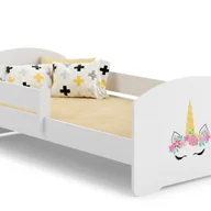 Łóżka dla dzieci i młodzieży - Białe Łóżko Dziecięce 160x80 cm z Rysunkiem Jednorożca i Barierką – Zawiera Piankowy Materac i Pełną Ramę, Wymiary 164x88x63 cm - miniaturka - grafika 1