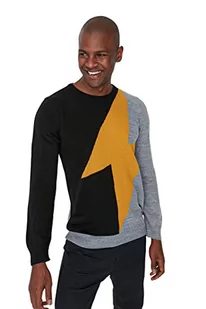 Trendyol Męska bluza z okrągłym dekoltem Colorblock Slim Sweater, czarna, L, Czarny, L - Bluzy męskie - miniaturka - grafika 1