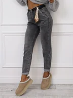 Spodnie damskie - SZARE SPODNIE JEANSOWE MOM FIT+ PASEK ZE WSTĄŻKĄ - Olika - miniaturka - grafika 1