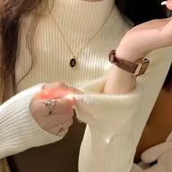 Swetry damskie - TEMU Zimowa Sukienka Sweter - Dopasowana, Jednokolorowa, Okrągły Dekolt, Długi Rękaw, Przytulna Warstwa Bazowa na Jesień/Zimę, Elegancka Sukienka do - miniaturka - grafika 1