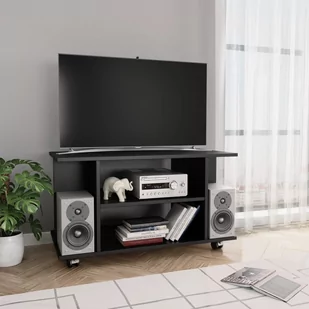 vidaXL Szafka pod TV z kółkami, czarna, 80x40x40 cm, płyta wiórowa - Szafki RTV - miniaturka - grafika 1