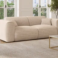 Sofy i kanapy - Kanapa 3-osobowa rozkładana typu express ze sztruksu w grube prążki beżowa – POGNIA - miniaturka - grafika 1