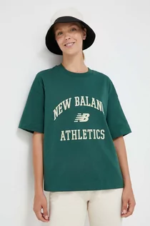 Koszulki sportowe damskie - New Balance t-shirt bawełniany kolor zielony - grafika 1