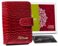 Portfele - Damski skórzany portfel Peterson croco na zatrzask pojemna portmonetka na karty z ochroną RFID, czerwony - miniaturka - grafika 1