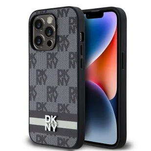 Etui DKNY Leather Checkered Mono Pattern & Printed Stripes na iPhone 14 Pro - czarne - Etui i futerały do telefonów - miniaturka - grafika 1